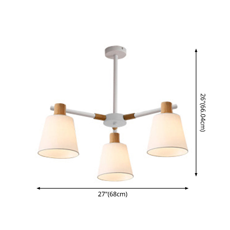 Modern Cone Fabric Chandelier Light - Wooden Hang Lampshade For Dining Room Or Bedroom