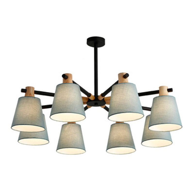 Modern Cone Fabric Chandelier Light - Wooden Hang Lampshade For Dining Room Or Bedroom 8 / Black