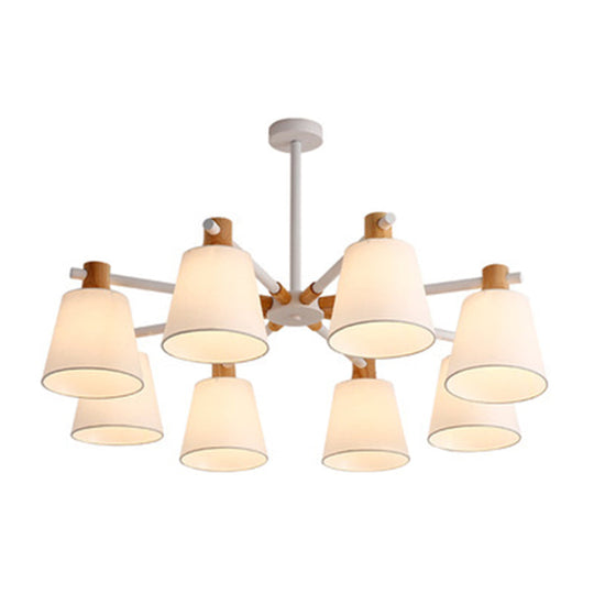 Modern Cone Fabric Chandelier Light - Wooden Hang Lampshade For Dining Room Or Bedroom 8 / White