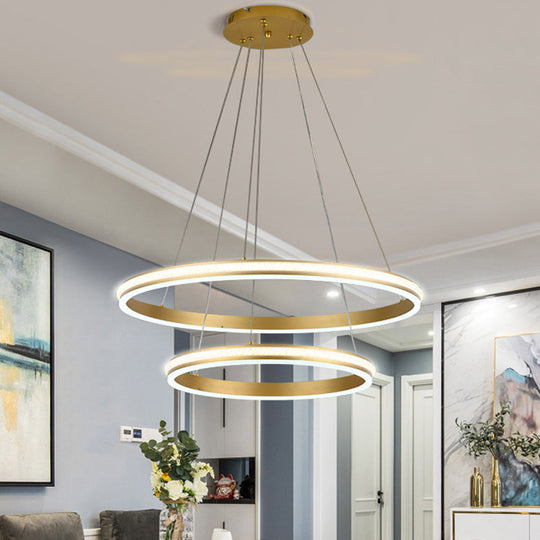 Gianfar - 16+24 2-Tiered Gold Led Chandelier With Diamond Stripes Shade