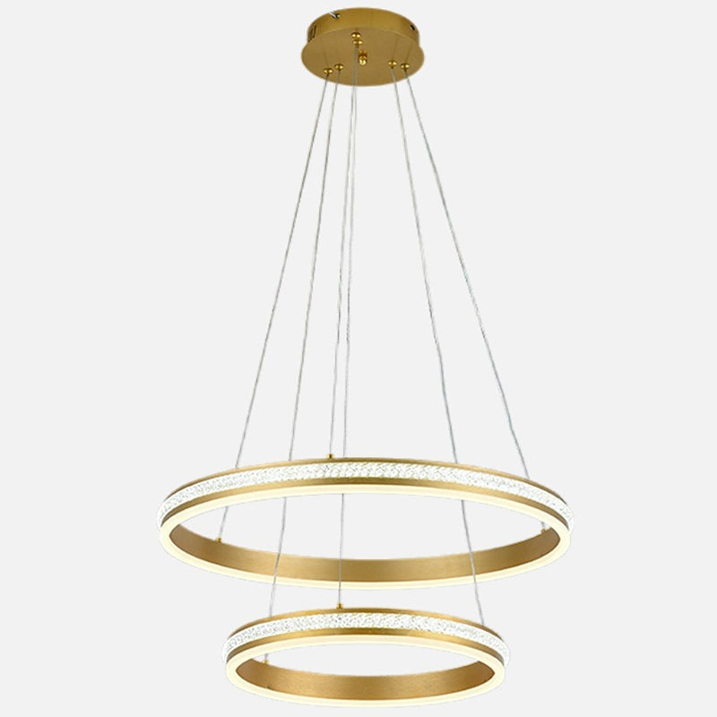 Gianfar - 16+24 2-Tiered Gold Led Chandelier With Diamond Stripes Shade