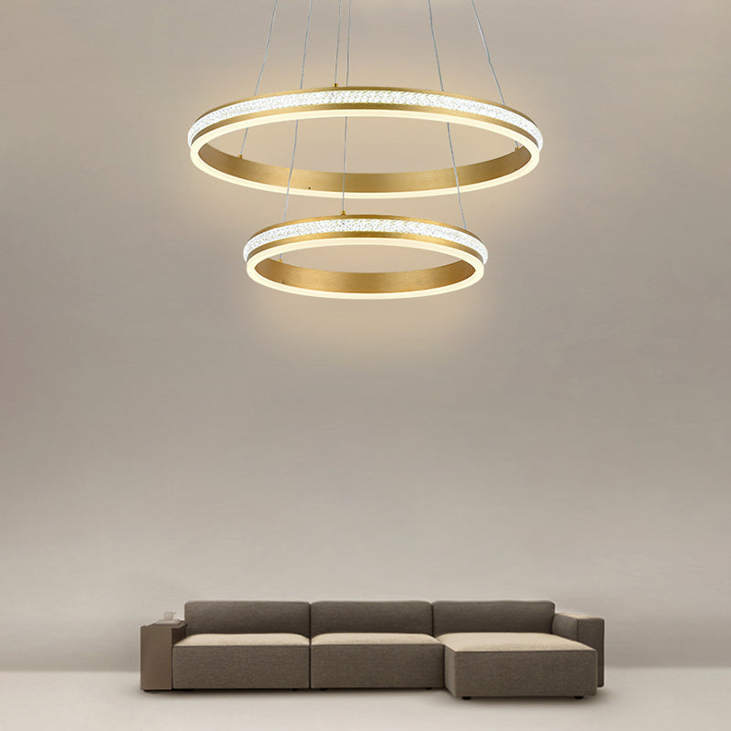 Gianfar - 16+24 2-Tiered Gold Led Chandelier With Diamond Stripes Shade