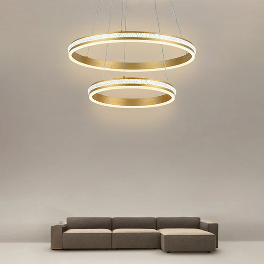 Gianfar - 16+24 2-Tiered Gold Led Chandelier With Diamond Stripes Shade