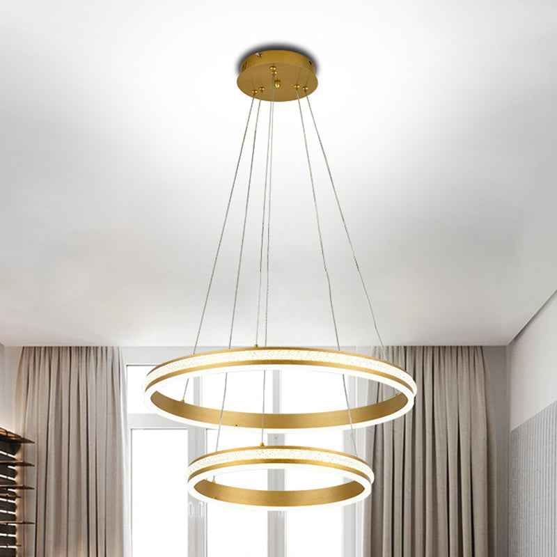 Gianfar - 16+24 2-Tiered Gold Led Chandelier With Diamond Stripes Shade