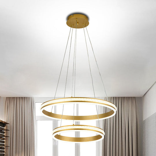 Gianfar - 16+24 2-Tiered Gold Led Chandelier With Diamond Stripes Shade