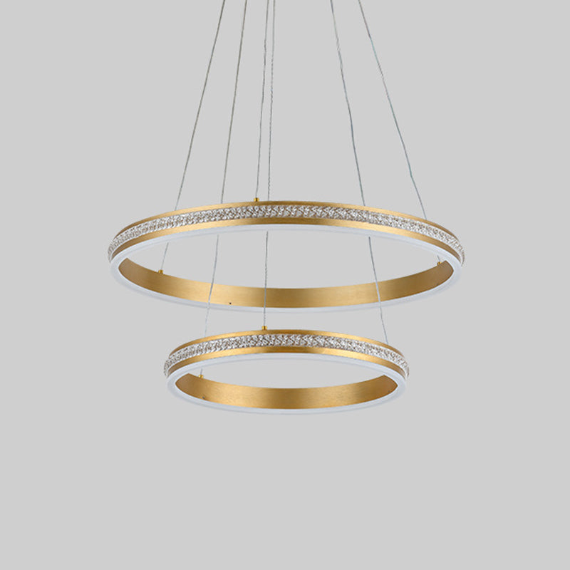 Gianfar - 16+24 2-Tiered Gold Led Chandelier With Diamond Stripes Shade