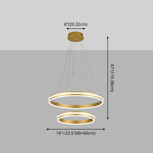 Gianfar - Lustre LED doré à 2 niveaux 16+24 avec abat-jour à rayures en diamant