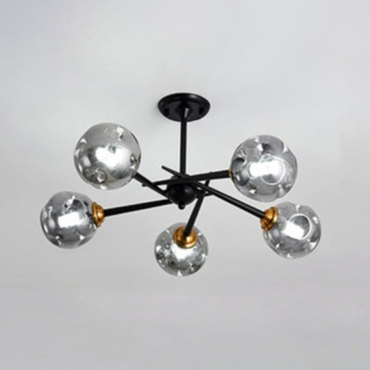 Modern Chic Multi-Light Glass Ball Chandelier - Black Wrought Iron Body Living Room Hanging Light 5