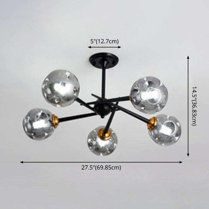 Modern Chic Multi-Light Glass Ball Chandelier - Black Wrought Iron Body Living Room Hanging Light