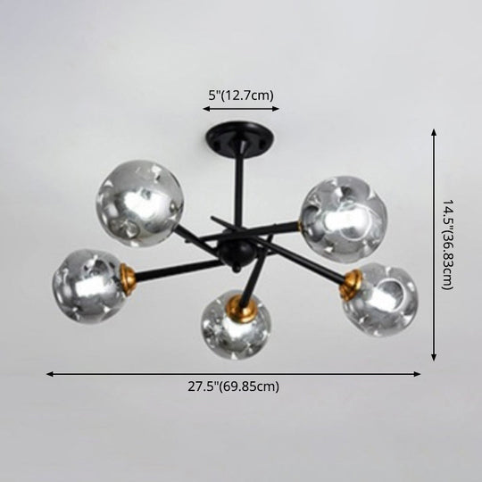 Modern Chic Multi-Light Glass Ball Chandelier - Black Wrought Iron Body Living Room Hanging Light