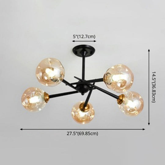 Modern Chic Multi-Light Glass Ball Chandelier - Black Wrought Iron Body Living Room Hanging Light