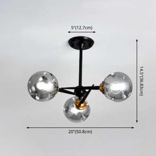 Modern Chic Multi-Light Glass Ball Chandelier - Black Wrought Iron Body Living Room Hanging Light