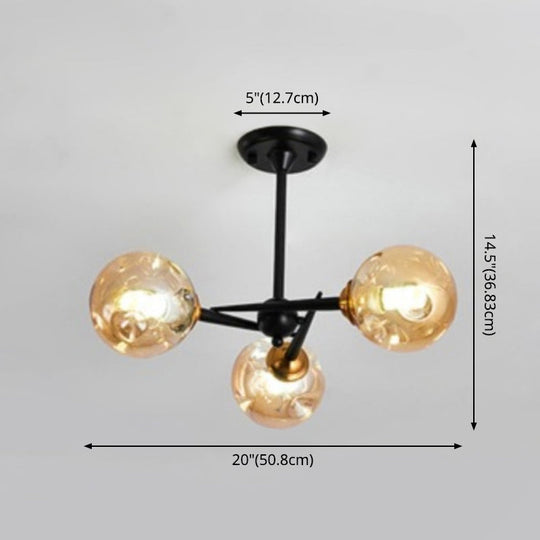 Modern Chic Multi-Light Glass Ball Chandelier - Black Wrought Iron Body Living Room Hanging Light