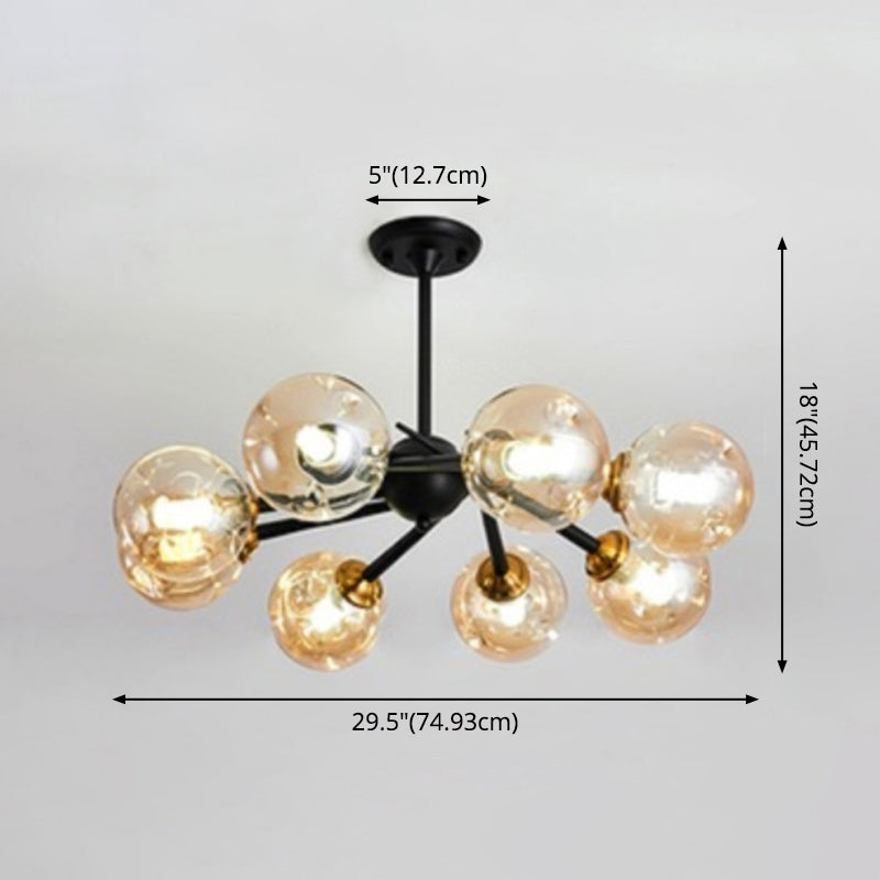 Modern Chic Multi-Light Glass Ball Chandelier - Black Wrought Iron Body Living Room Hanging Light