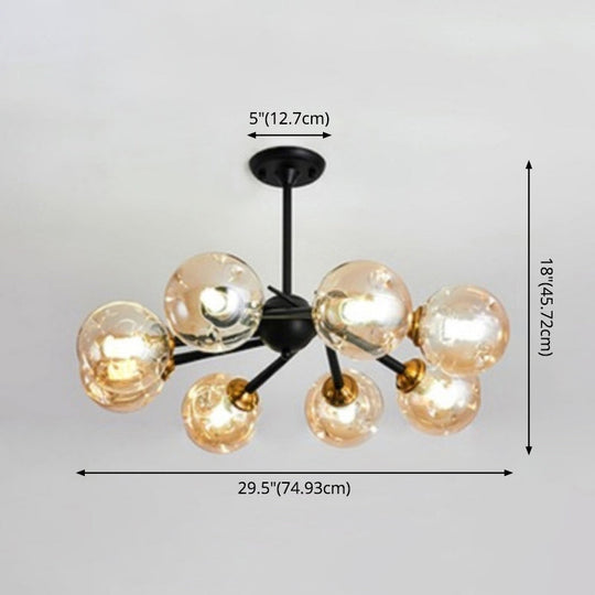 Modern Chic Multi-Light Glass Ball Chandelier - Black Wrought Iron Body Living Room Hanging Light