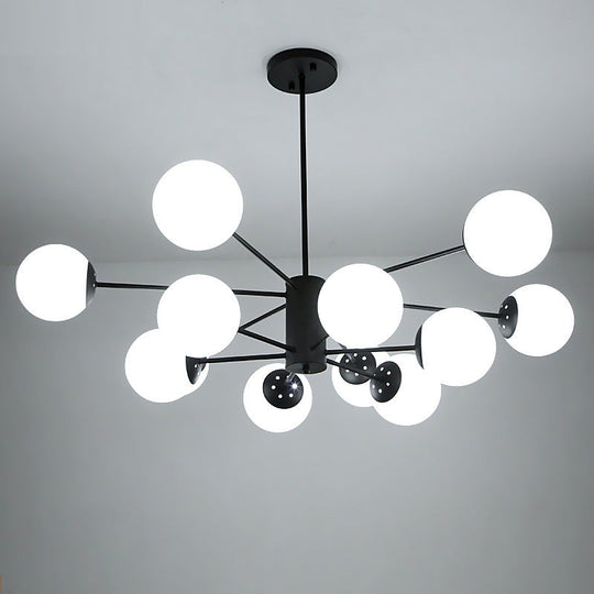 Modern Black 12-Light Chandelier With Frosted Glass Ball Shades - Perfect For Bedroom And Living