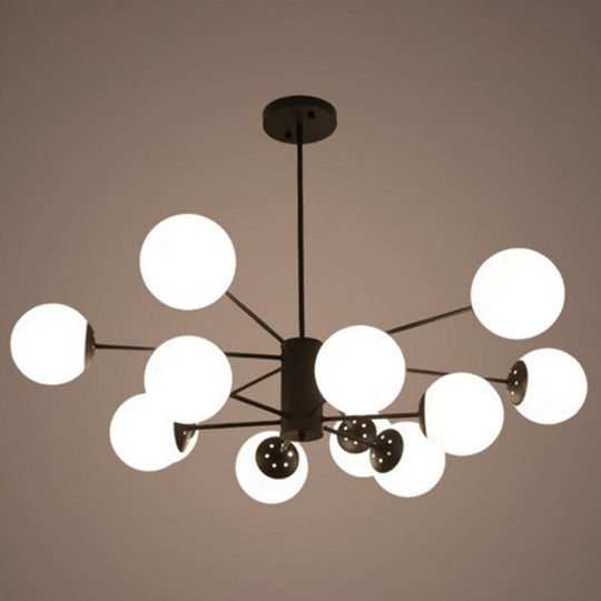 Modern Black 12-Light Chandelier With Frosted Glass Ball Shades - Perfect For Bedroom And Living