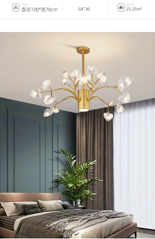 Modern Firefly Chandelier With Clear Acrylic Leaf Shades For Bedroom And Corridor Lighting