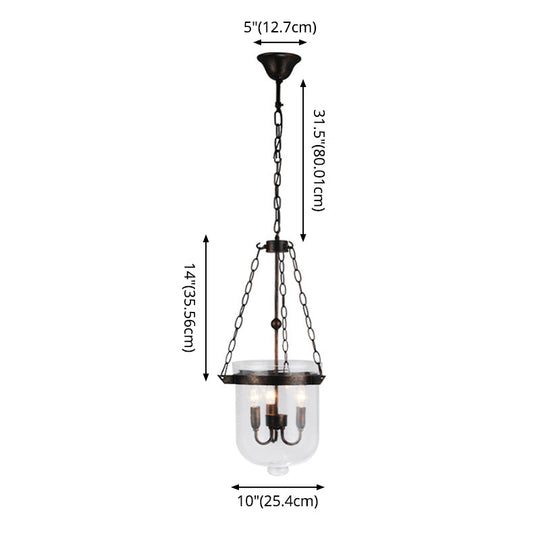 Industrial 3-Light Pendant Lamp With Adjustable Chain - Modern Transparent Glass Hanging Light For