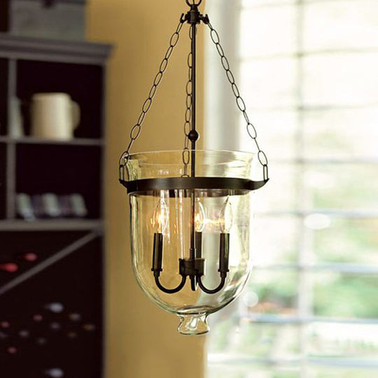 Industrial 3-Light Pendant Lamp With Adjustable Chain - Modern Transparent Glass Hanging Light For