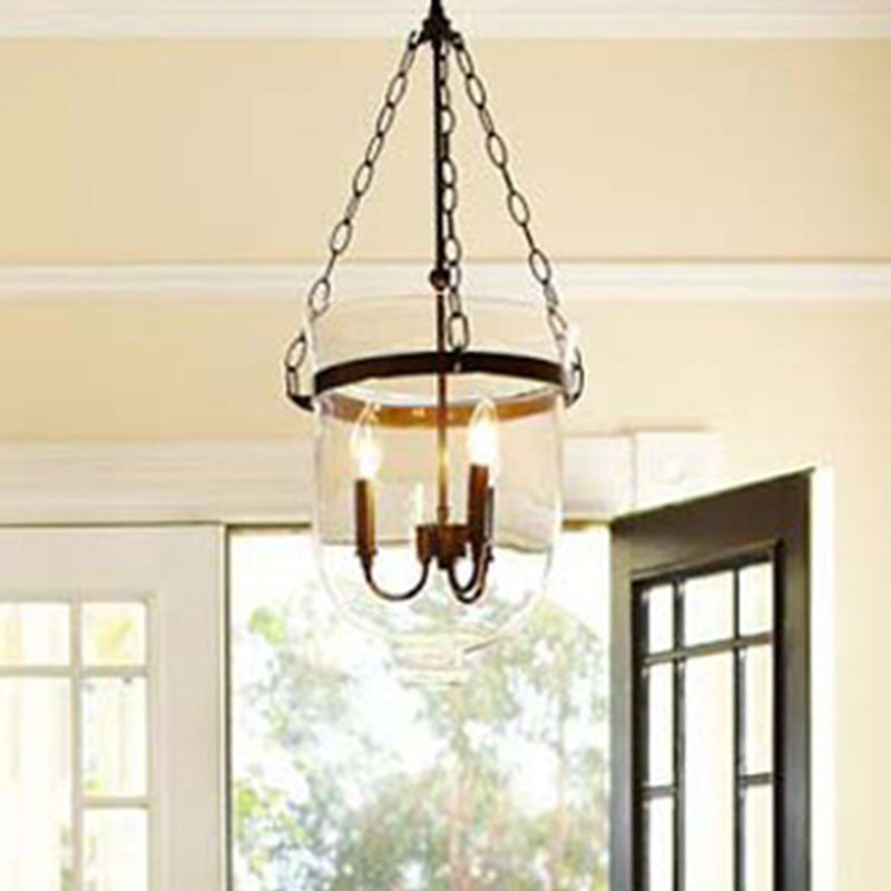 Industrial 3-Light Pendant Lamp With Adjustable Chain - Modern Transparent Glass Hanging Light For