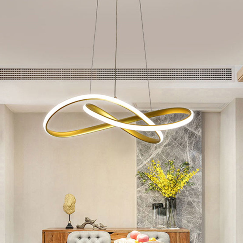 Led Line Chandelier - Modern Minimalist Style White Acrylic Shade Irregular Curved Dining Room