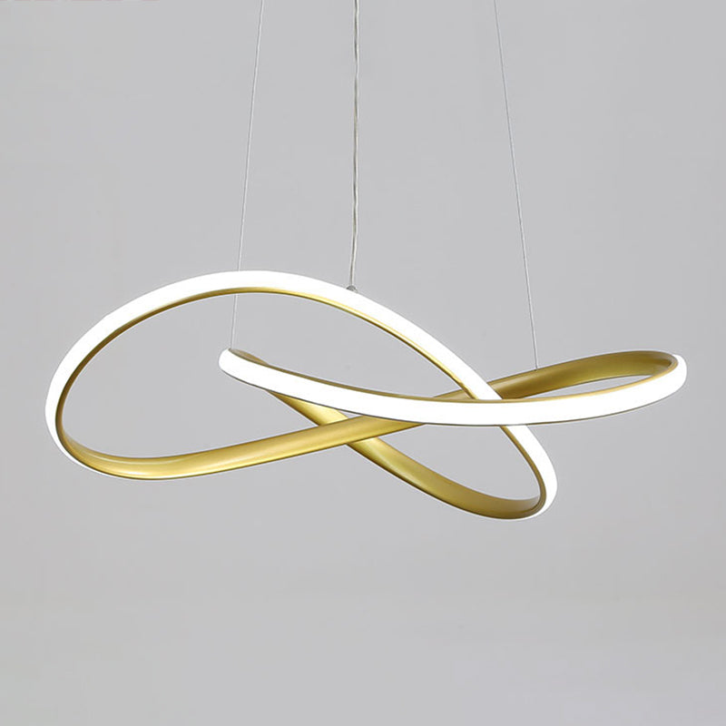 Led Line Chandelier - Modern Minimalist Style White Acrylic Shade Irregular Curved Dining Room