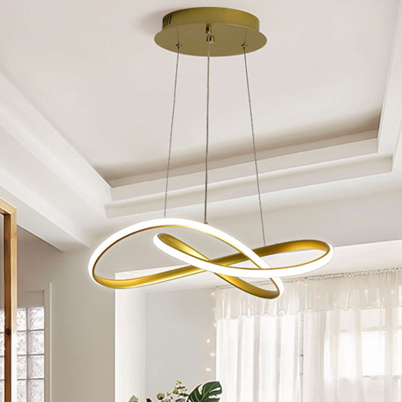 Led Line Chandelier - Modern Minimalist Style White Acrylic Shade Irregular Curved Dining Room