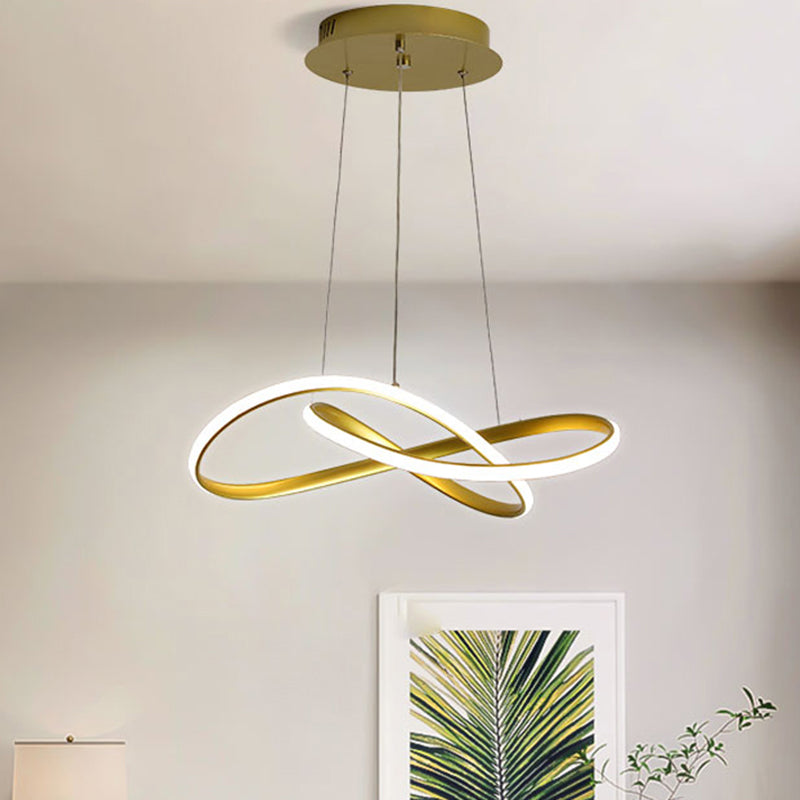 Led Line Chandelier - Modern Minimalist Style White Acrylic Shade Irregular Curved Dining Room