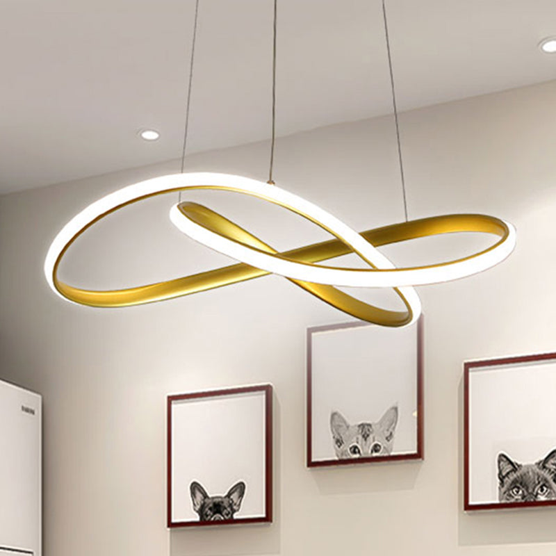 Led Line Chandelier - Modern Minimalist Style White Acrylic Shade Irregular Curved Dining Room