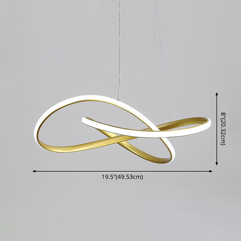 Led Line Chandelier - Modern Minimalist Style White Acrylic Shade Irregular Curved Dining Room