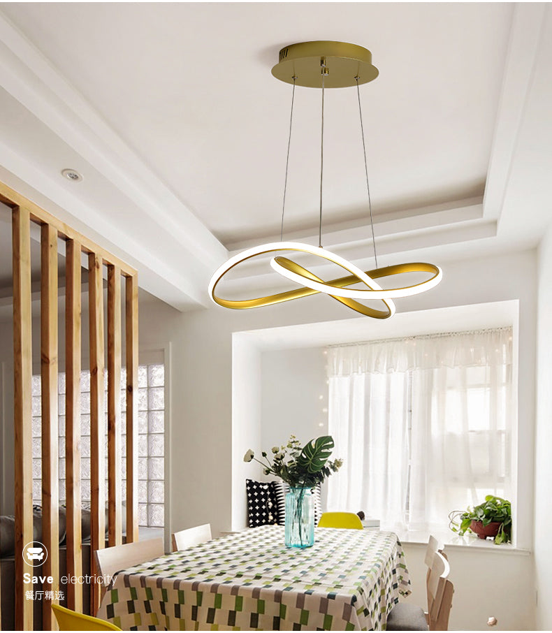 Led Line Chandelier - Modern Minimalist Style White Acrylic Shade Irregular Curved Dining Room