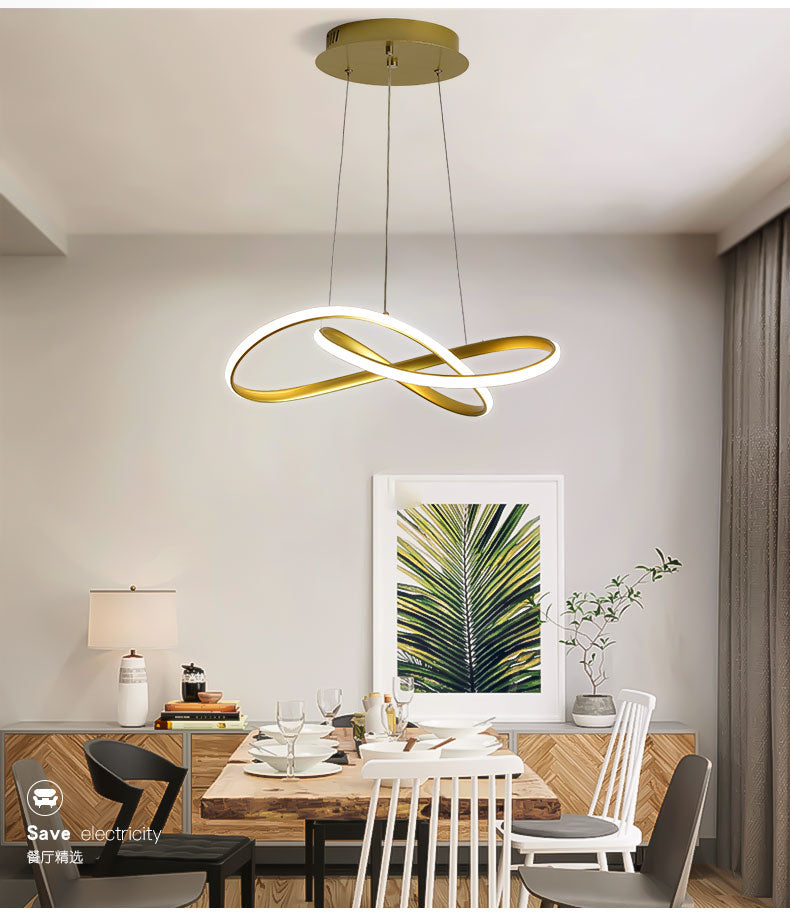 Led Line Chandelier - Modern Minimalist Style White Acrylic Shade Irregular Curved Dining Room