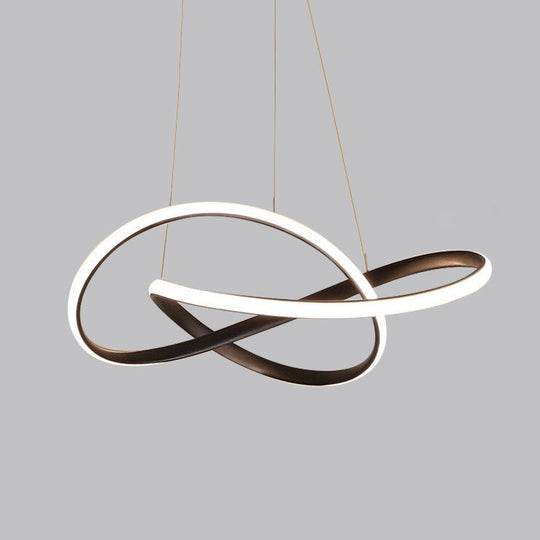 Led Line Chandelier - Modern Minimalist Style White Acrylic Shade Irregular Curved Dining Room