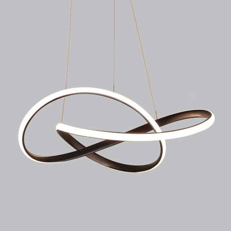 Led Line Chandelier - Modern Minimalist Style White Acrylic Shade Irregular Curved Dining Room