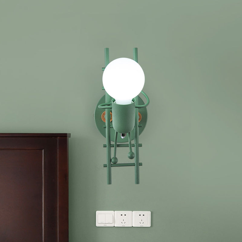 Metal Gray/White/Green Cartoon Bare Bulb Wall Light Fixture - Indoor 1-Head Mount With Little People