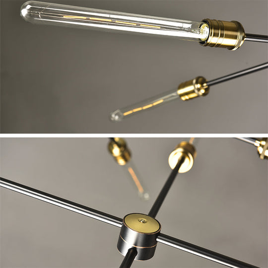 Industrial Loft Black And Gold Chandelier With Exposed Bulb Design - Perfect For Dining Room.