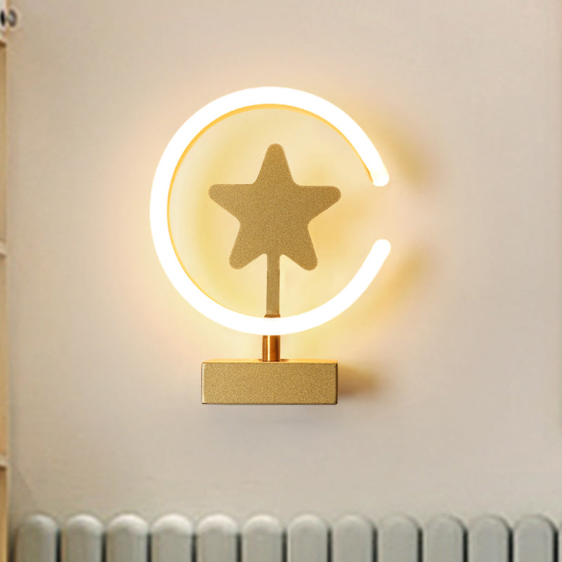 Modern White/Gold Circle Flush Mount Wall Sconce With Star Pattern Led Lighting Warm/White Light