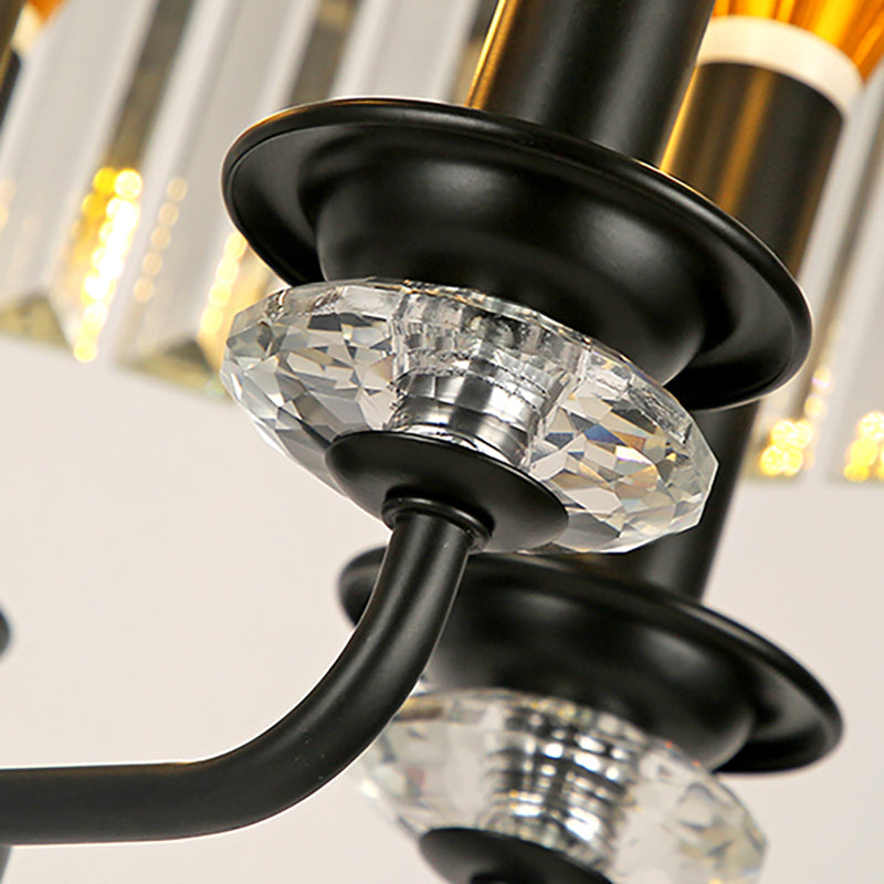 Lustre en cristal moderniste noir avec abat-jour tambour - Lampe à suspension à 5 lumières