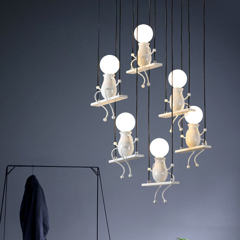 Kids Metal Pendant Lighting: 6/8 Modern Heads In White