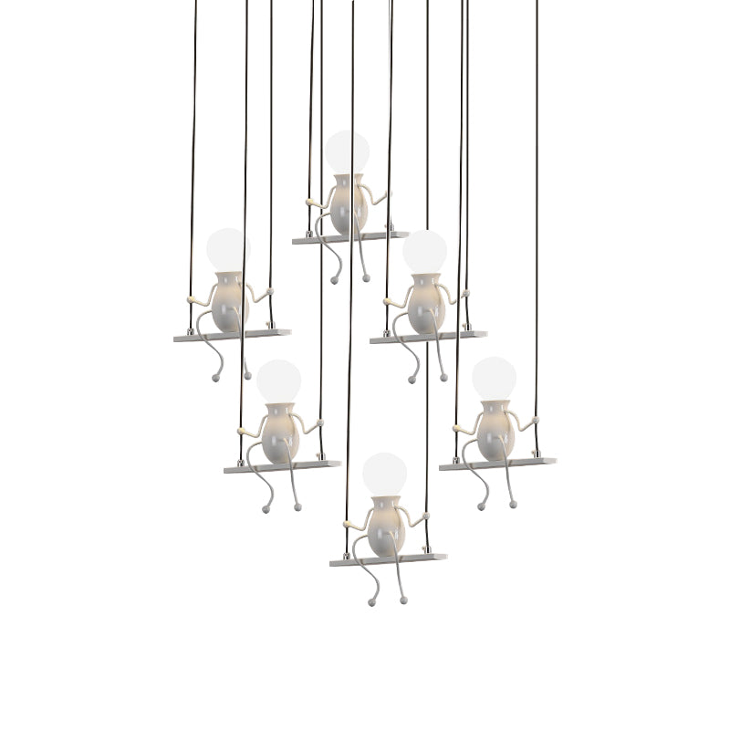 Kids Metal Pendant Lighting: 6/8 Modern Heads In White