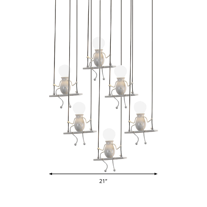 Kids Metal Pendant Lighting: 6/8 Modern Heads In White