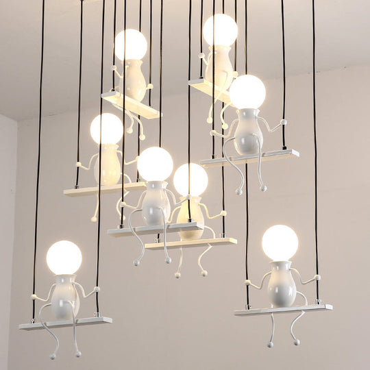 Kids Metal Pendant Lighting: 6/8 Modern Heads In White