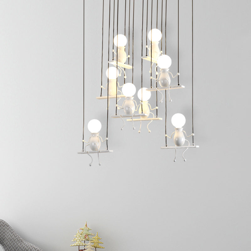 Kids Metal Pendant Lighting: 6/8 Modern Heads In White