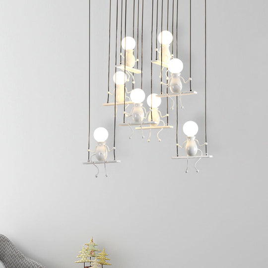 Kids Metal Pendant Lighting: 6/8 Modern Heads In White