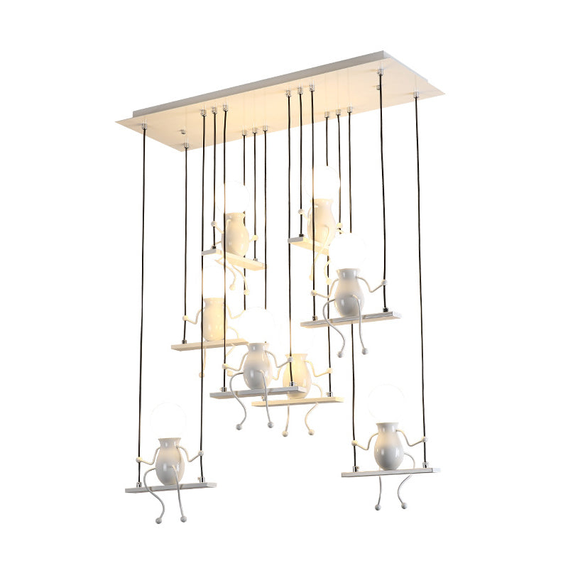 Kids Metal Pendant Lighting: 6/8 Modern Heads In White