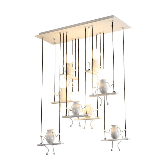 Kids Metal Pendant Lighting: 6/8 Modern Heads In White