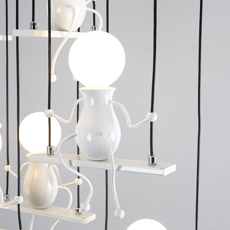 Kids Metal Pendant Lighting: 6/8 Modern Heads In White