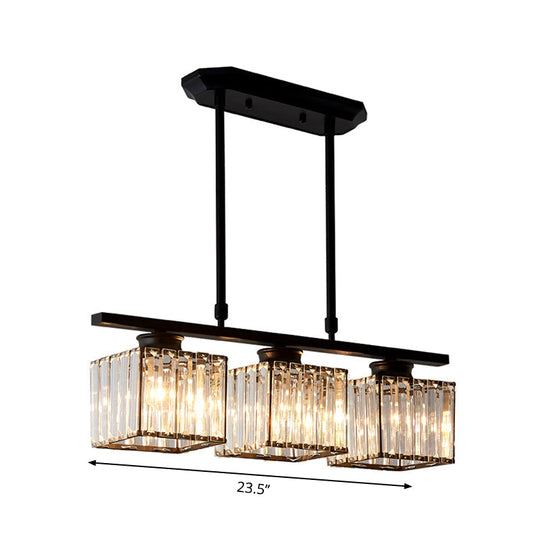 Modern 3/4-Light Square Hanging Ceiling Fixture With Clear Crystal In Black/Gold For Dining Room