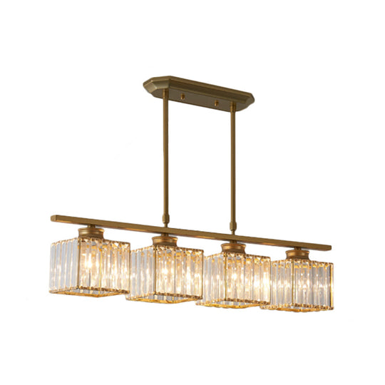 Modern 3/4-Light Square Hanging Ceiling Fixture With Clear Crystal In Black/Gold For Dining Room